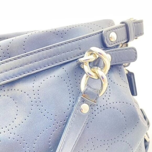 Coach 2011 Brooke Black Signature Perforated Leather Convertible Hobo Bag Silver - Picture 8 of 12